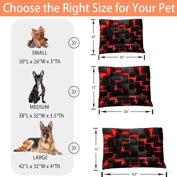 HOSIMA Geometry Print Pet Bed Mat,Fuzzy Crate Pads for Dog Cages,Washable Soft Cozy Sleeping Mat,Plush Red Black Pad Suitable for Large Dog Bed,42L*32W Inch.