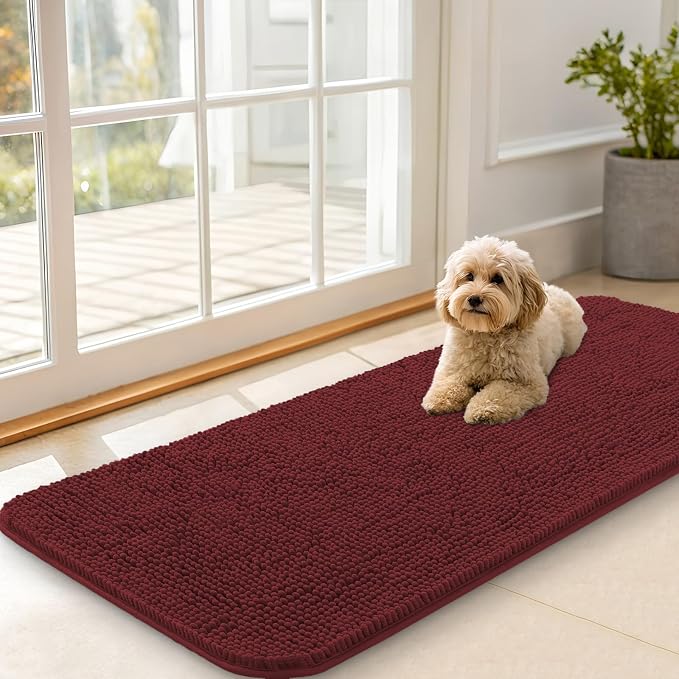 OLANLY Dog Door Mat for Muddy Paws 47x20, Super Absorbent Chenille Mud Mat | Caramel Russet, Absorbs Moisture and Dirt, Non-Slip Machine Washable Doormat, Quick-Dry Indoor Entryway Floor Carpet for Dogs
