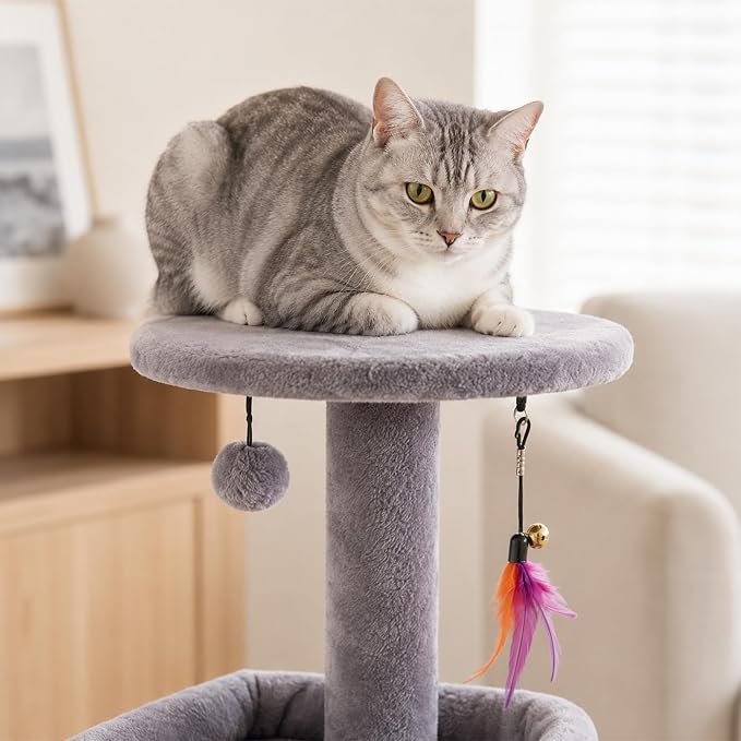 Multi-Level Cat Tree for Indoor Cats, Cat Tree Tower with Big Cat Hammock Indoor Climbing Activity Tower with Scratching Posts, Grey