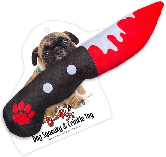 Bloody Knife® Brand Dog Toy (Medium) | Halloween Horror Plush Toy for Small and Medium Dog Breeds | Scary Funny Squeaky and Crinkle Toy | Machine Washable