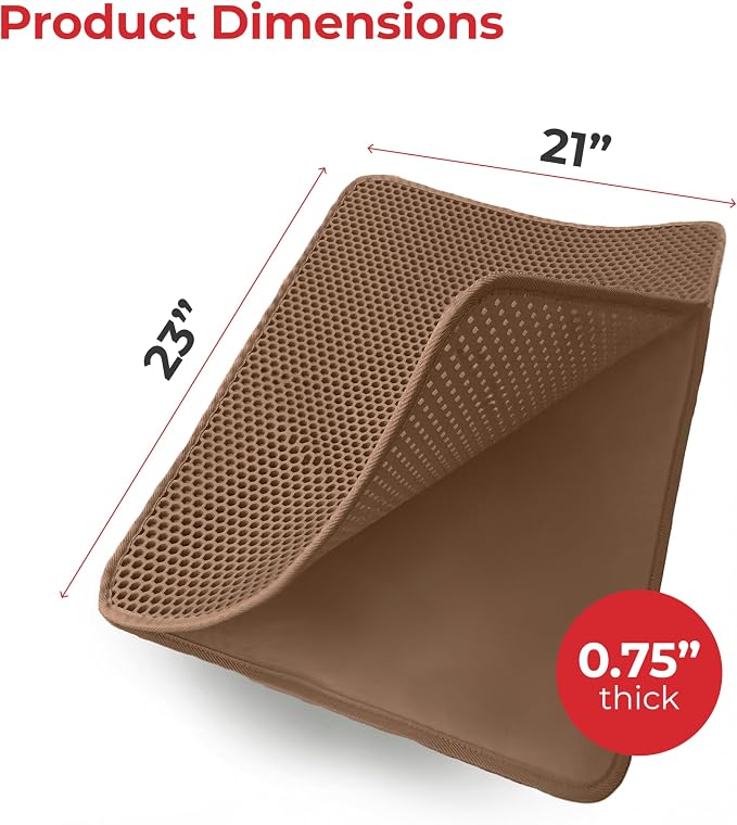 iPrimio Cat Litter Trapper Mat, Waterproof, Double Layer, 23" x 21", Brown | Double layer honeycomb traps scattered litter while the waterproof base blocks urine. Soft on paws and empties in one pour.
