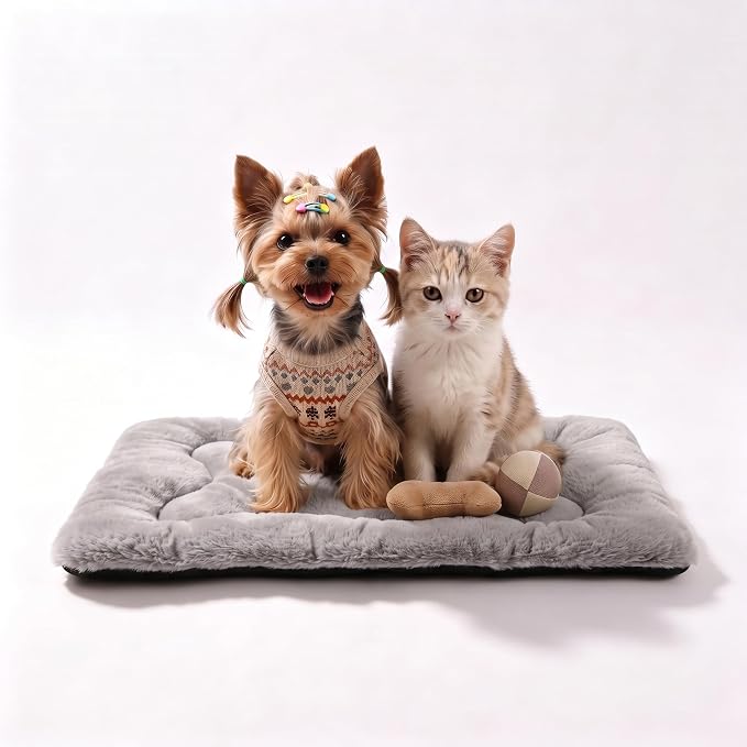 Dog Bed 22" for Metal Crate Pad, Washable Kennel Mat for Small Puppy & Cats | Soft faux rabbit fur, non-slip,machine wash/dry, plush cushioning, for crates, floors & travel, multiple sizes for all breeds