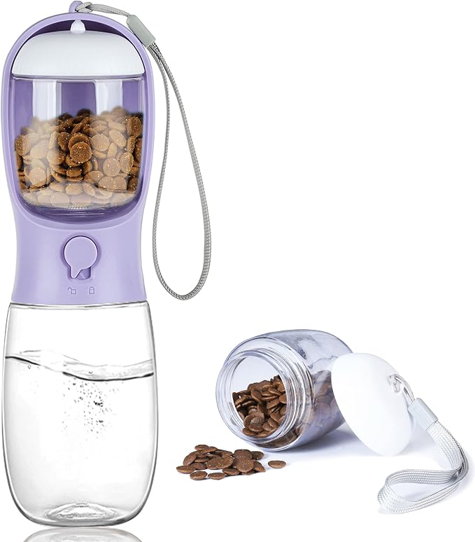 Dog Water Bottle with Food Container, Portable Leak Proof Pet Water Dispenser for Walking Hiking Travel, Puppy Essentials Accessories for Small Large Dogs, Dog Gifts (10oz/15oz/19oz)