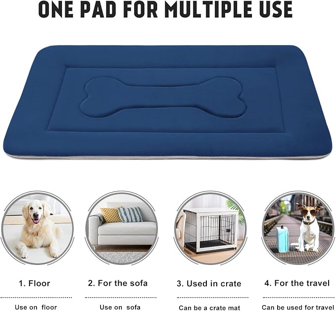 Extra Large Dog Bed Soft Dog Crate Pad Mat, 48 in Non-Slip Bottom Washable Dog Sleeping Mattress Pet Beds Cat Bed Kennel Pad, Dark Blue