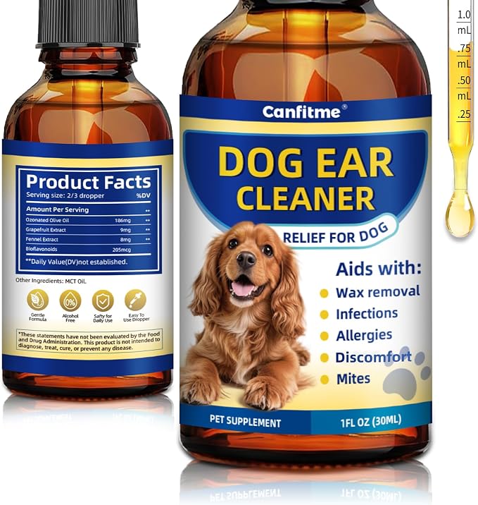 Dog Ear Cleaner, Dog Ear Drops for Infection Treatment, Natural Herbal Ear Cleaning Solution for Itching, Irritation & Wax Build-Up, Gentle Cleaning - 1 Oz Bottle with Dropper | For itching,irritation,wax build-up & infections.Gentle for sensitive ear ...