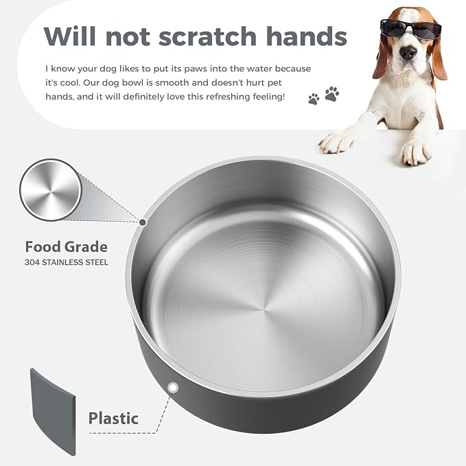 WENBOKMIN Dog Bowl, Stainless Steel Dog Food and Water Bowl with Non Slip Quiet Bottom, Easy to Clean, Dishwasher Safe, 40oz, Deep Grey