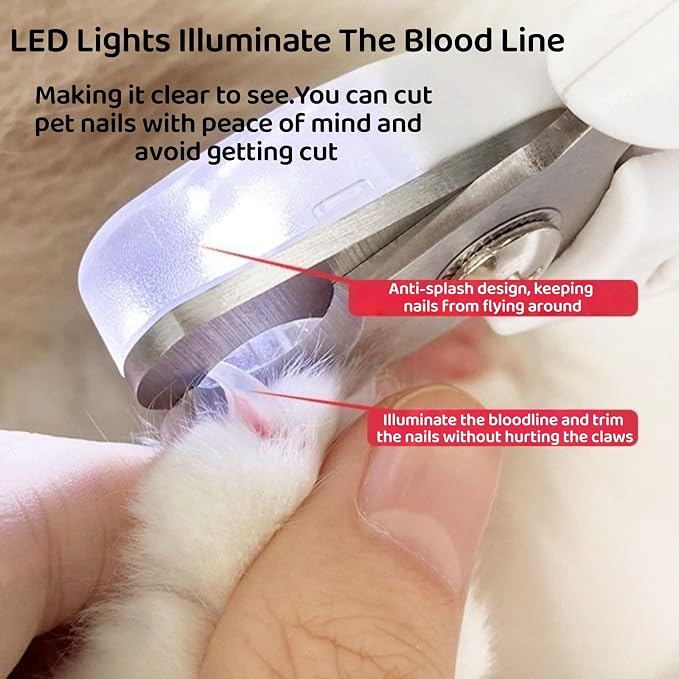 Quiet 2 in 1 Dog Nail Clippers & Cat Claw Trimmers,USB Rechargeable Claw Clippers for Small Medium Dogs and Cats,Cordless Safe Guard Nail Grinder with LED Lights White