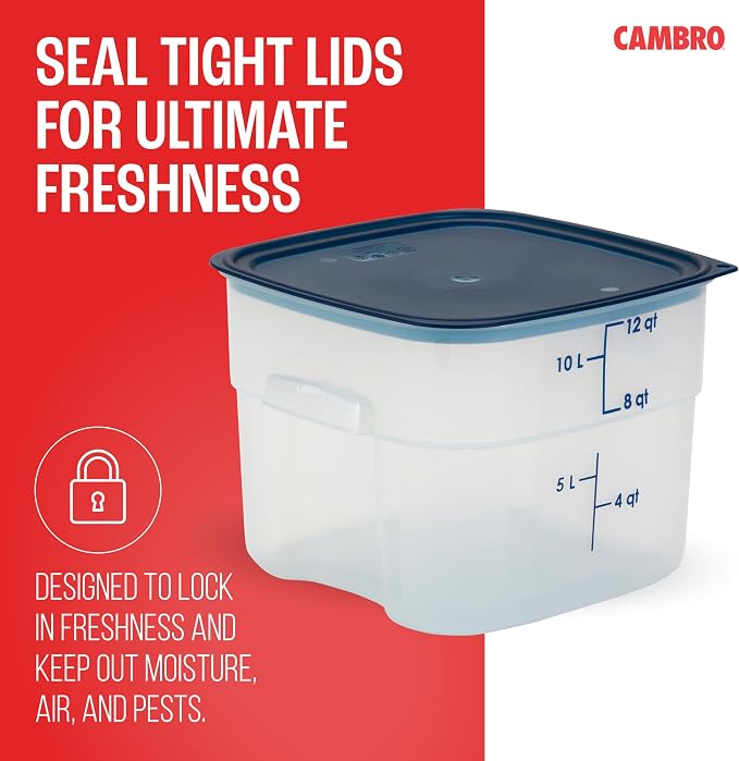 Cambro FreshPro 12 Quart (QT) Food Storage Container with Lid (Restaurant Grade) - for Food Prep, Commercial Kitchen, Pet and Dog Food Container (Translucent)