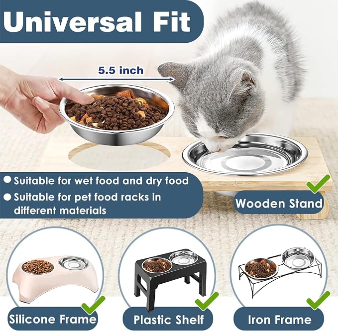 12 PCS Thickened Stainless Steel Cat Bowls, 5.5 Inch Shallow Wide Flat Metal Kitten Food Bowls, Whisker Friendly Fatigue Relief Replacement Basic Pet Dishes for Indoor Cats