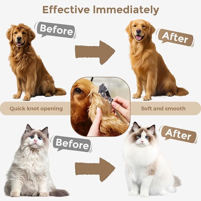 3-in-1 Professional Pet Shedding Dematting Comb - Deshedding Undercoat Rake for Dogs with Stainless Steel Blades Metal Pet Brush with Wood Handle Matted Hair Detangling Thinning and Shedding