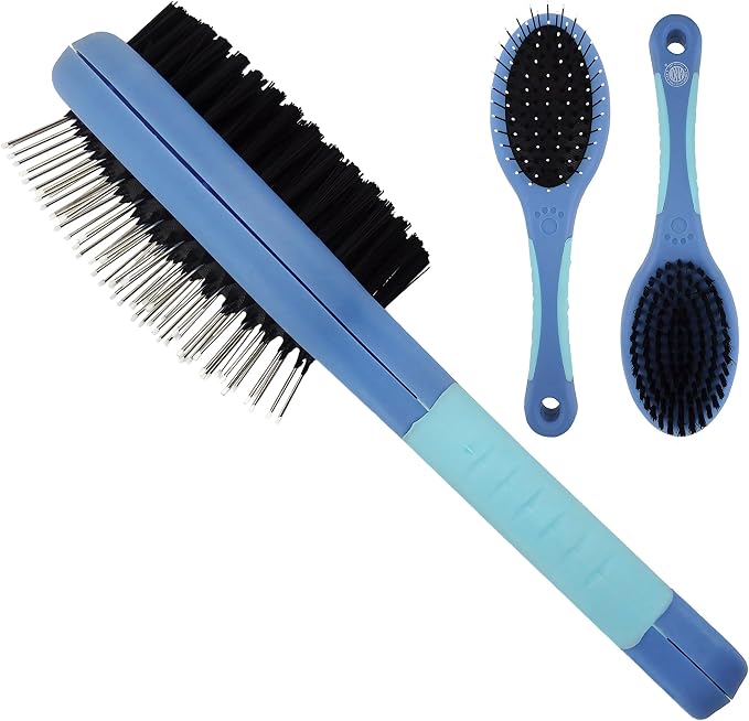 AKC 2-in-1 Grooming Brush for Dogs & Cats, Deshedding & Detangling | Dense nylon bristles remove loose hair from short- and long-coat dogs and cats of all breeds.