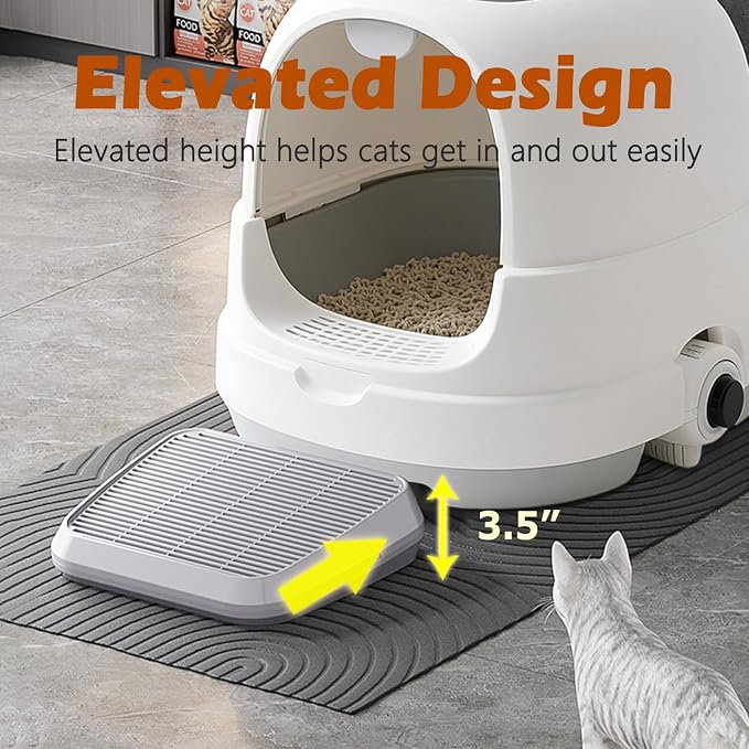 SpaceTime Elevated Cat Litter Mat for Litter Box,Trapping Litter Ramp/Steps for Floor Indoor,Washable Easy Cleaning Cat Pad with Filter Function,Suitable for Kitty & Senior Cats (Light Grey)