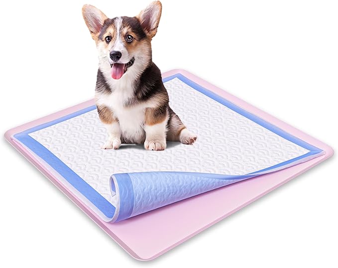 Skywin TidyFriend Dog Pee Pad Holder - Fits Up to 24” x 24” Pee Pad Holder for Dogs - Stable Grip, Soft Edges, Quick Wipe Silicone Surface Dog Pad Holder for Indoor Flooring Protection (Rose)