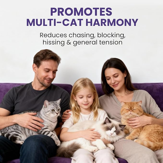 Calming Diffuser for Cats, Multi-Cat Starter Kit | 1 plug-in + 48ml refill, reduces scratching, meowing, hiding, urine marking, odorless, safe low-heat