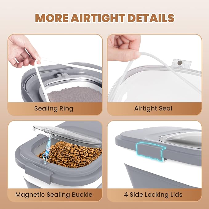 15-23Lbs Airtight Dog Food Storage Container,Collapsible Dog Food Container | Cat Food Container with Double Airtight Seal & Magnetic Lid,Large Pet Food Storage Container Wheels & Handle for Easy Moving