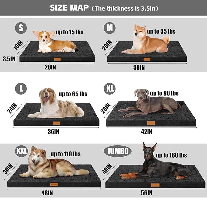 Patas Lague Orthopedic Large Dog Bed Washable Pet Crate Mat 42''X28'' Black | Egg-Crate Foam Dog Couch For Large Sized Dogs, Waterproof Removable Cover, Soft Pet Bed With Nonskid Bottom
