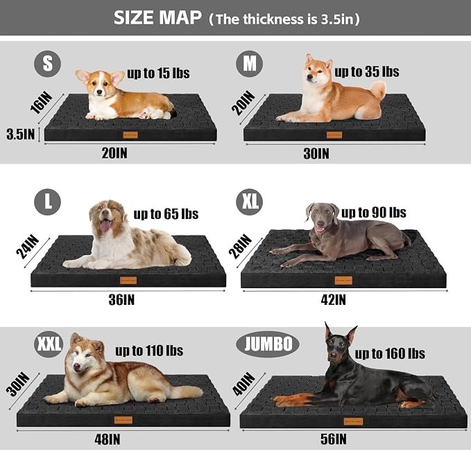 Patas Lague Orthopedic Large Dog Bed Washable Pet Crate Mat 56''X40'' Black | Egg-Crate Foam Dog Couch For Large Sized Dogs, Waterproof Removable Cover, Soft Pet Bed With Nonskid Bottom