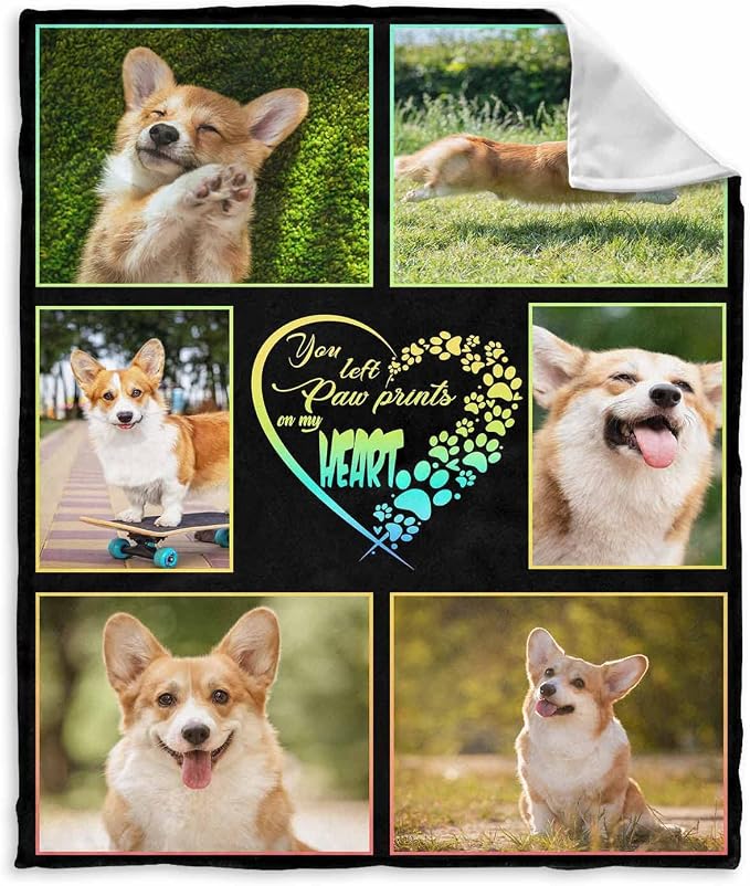 Personalized Pet Memorial Blanket You Left Paw Prints in My Heart Blanket Custom Loss of Dog Memorial Fleece Blankets Memory Throw Blanket Gift for Grieving Pet Owner 50X60 Inch