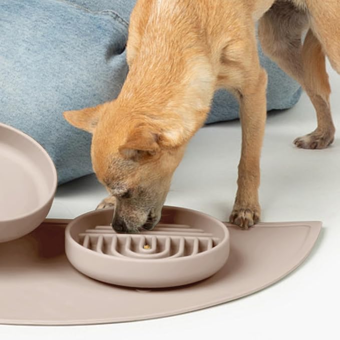 Should We Go? Slow Feeder Dog Bowls - Small Size Silicone Slow Eating Dog Bowl for Puppies & Dogs with Suction Cup -Dishwasher-Safe, Lick Mat Design, Reduces Gulping, for All Breeds, 6”x1.25”- Tan