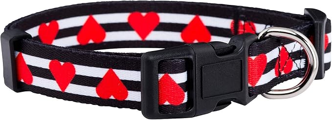 Native Pup Valentine’s Dog Collar- Valentines Day Pet Collars- Valentine Girly Hearts- Pink Red Heart- Cute Boy Girl Puppy Gift- Adjustable for Small, Medium, Large Breeds (Striped Hearts, Medium)