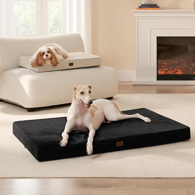 EHEYCIGA XL Memory Foam Dog Crate Bed Washable, 41x27Inch, Black | High Density Egg Crate Foam, Waterproof Liner, Removable Easy Clean Cover, Non-Slip Bottom, Fits Crate, Floor and Sofa