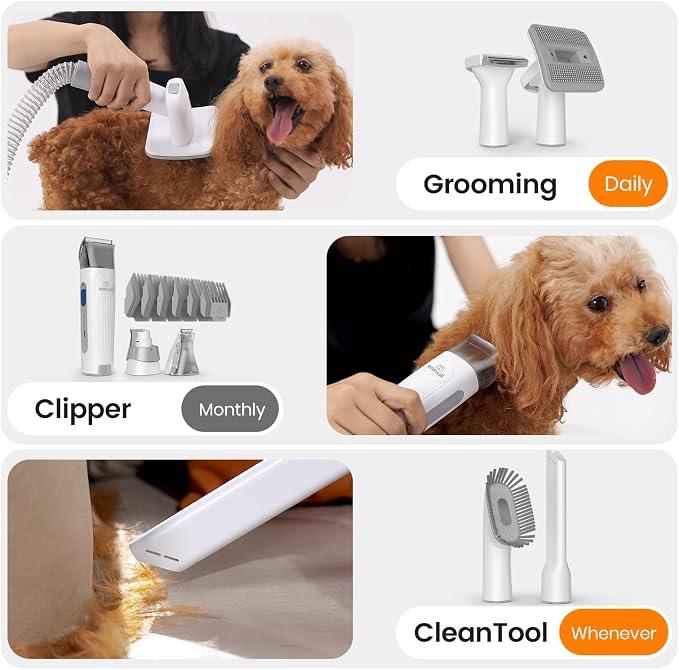 oneisall Dog Grooming Vacuum, Pet Grooming Vacuum with Clipper Nail Grinder, 1.5L Dust Cup Dog deshedding Brush with 7 Tools for Shedding Pet Hair, Home Cleaning (Grey) | 11kPa Strong Suction, 59dB Low Noise,Clipper & Nail Grinder Included, 7-in-1 Groo...