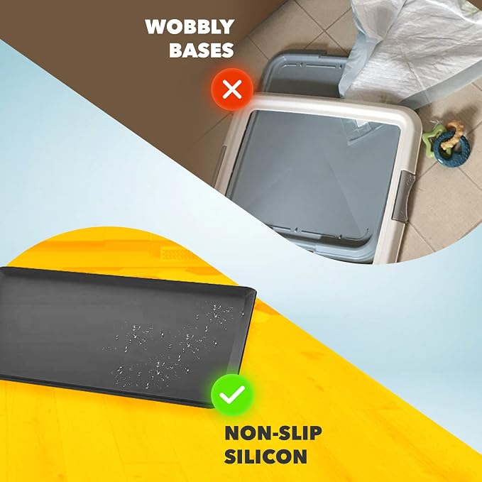 Skywin TidyFriend 2 Pack Dog Pee Pad Holder - Fits Up to 24” x 24” Pee Pad Holder for Dogs - Stable Grip, Soft Edges, Quick Wipe Silicone Surface Dog Pad Holder for Indoor Flooring Protection (Black)