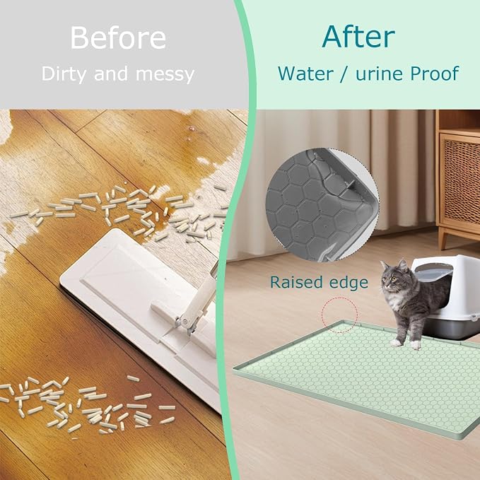 Cat Litter Mat for Litter Box, Silicone Large Cat Litter Trapping Mat - 25x19 in, Waterproof & Non-Slip, Durable & Easy Clean, Green