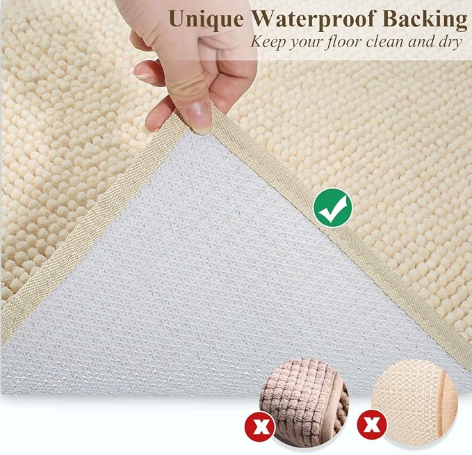 VIVAGLORY Cat Litter Mat Softgrip Litter Trapping Mat, 31"× 20", Beige | Litterbox Rug Box Catcher for Indoor & Floor, Easy Clean Washable Less-Mess Waterproof for Cat