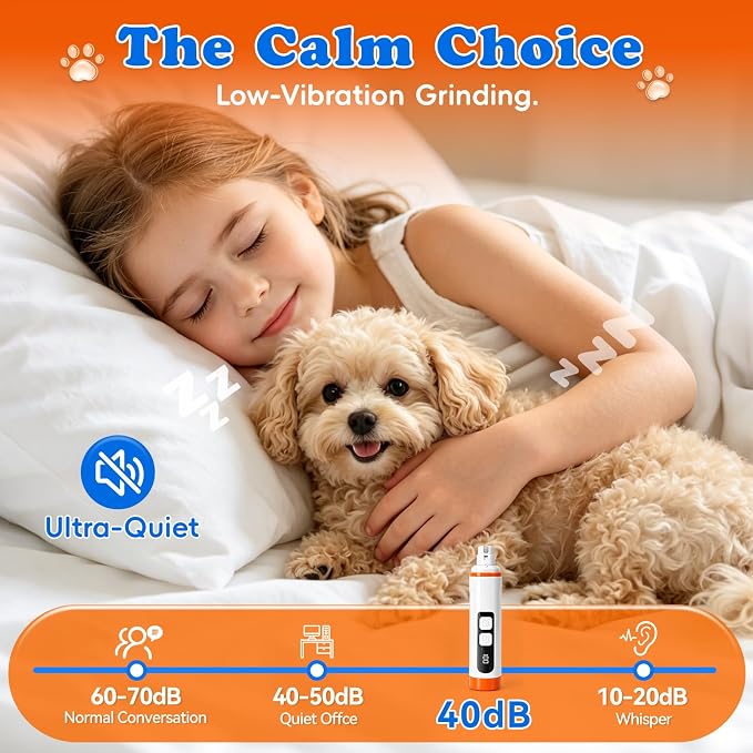 Dog Nail Grinder with LED Light – Quiet & Safe Pet Nail Trimmer for Small Medium Large Dogs & Cats, Cordless & Rechargeable, Low Noise Dog Nail Care for Beginners