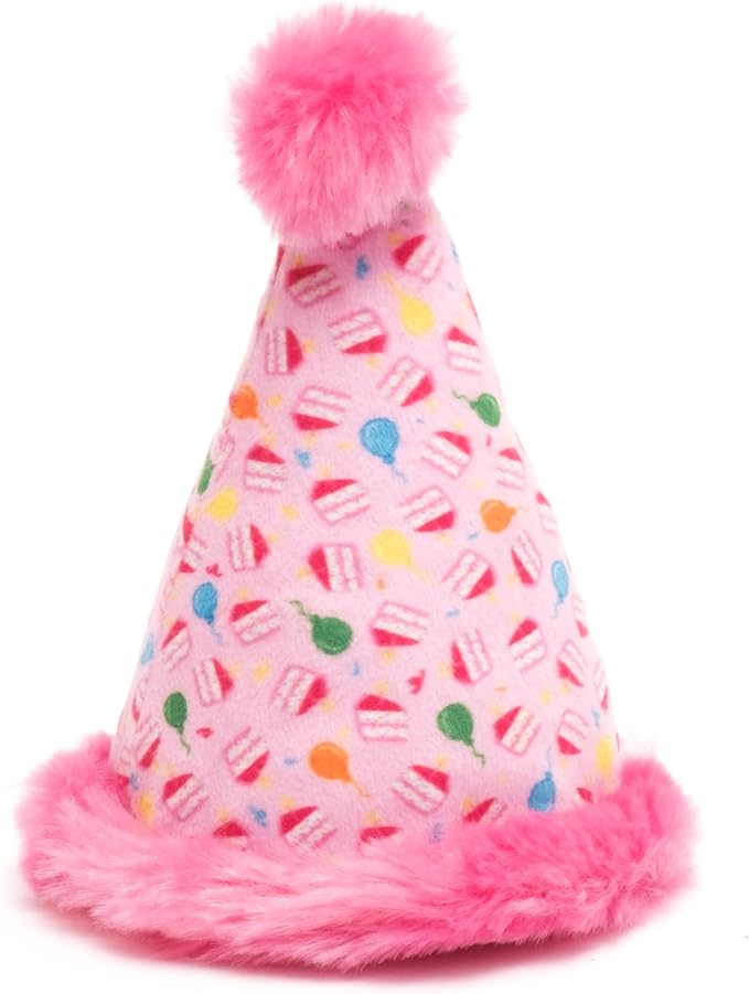The Worthy Dog Birthday Hat Plush Cat Toy – Soft Crinkle Catnip Toy with Organic Catnip for Interactive Play, Safe Non-Toxic Materials - Pink, One Size