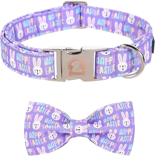 ·MR. CHUBBYFACE· Easter Dog Collar Rabbit Puppy Collar with Bow, Adjustable Pet Collar Bowtie for Small Medium Large Dogs