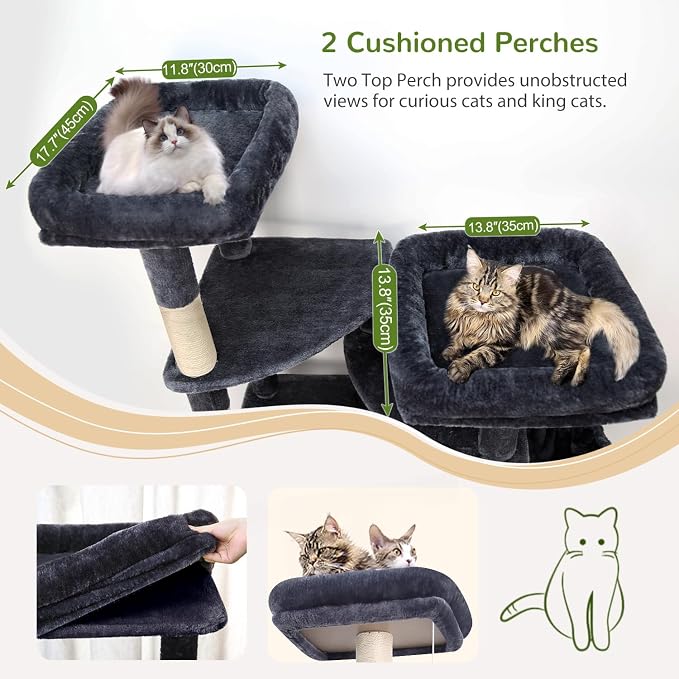 Globlazer S74E Pro Heavy Duty Maine Coon Cat Tree for Large Cats, Dark Grey | 74in Sturdy Multi-Level Tall Cat Tree Tower for Indoor Adult Cats with Scratching Posts, 2 Cat Condos, 2 Top Perches