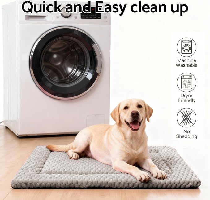 Dog Bed Mat - Dog Crate Pad - Reversible Mat for Pet Comfort - Soft Bed Crate Pads for All Seasons - Durable, Machine Washable Mat for Crates, Travel, and Home (Light Gray, 35" L*23" W*1.5" Th)
