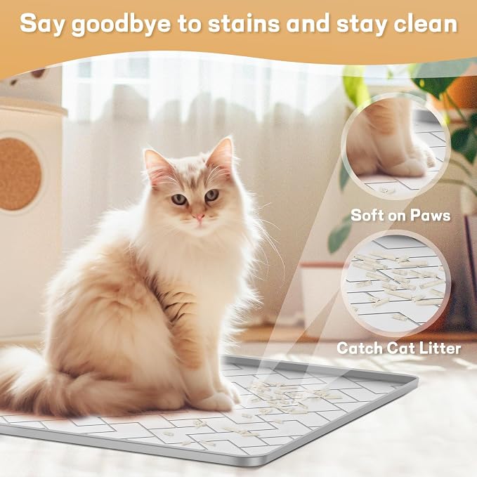Silicone Cat Litter Mat XL for Litter Box-Extra Large Cat Litter Mat 41" X 29" to Clean, Waterproof, Urine-Proof, Non-Slip Kitty Litter Mats for Floor, Keeping the Floor Clean and Tidy（Gray）