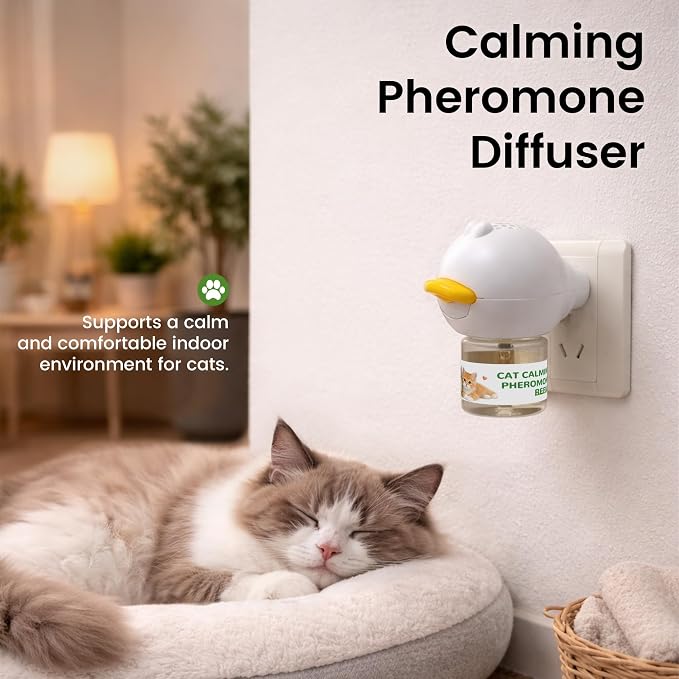 Cat Calming Pheromone Diffuser Kit, Plug-in Diffuser + 2 Refills (60-Day Supply), Reduces Anxiety & Stress for Indoor Cats, Safe for Kittens & Multi-Cat Homes