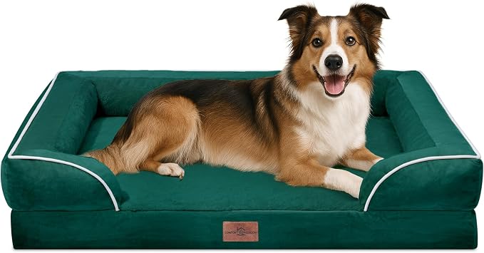 Comfort Expression Orthopedic Dog Beds for Large Sized Dog with Bolster | Waterproof Dog Couch Bed with Washable Cover & Non-Slip Bottom, Supportive Egg Crate Foam Large Pet Bed, 38x25 Inch