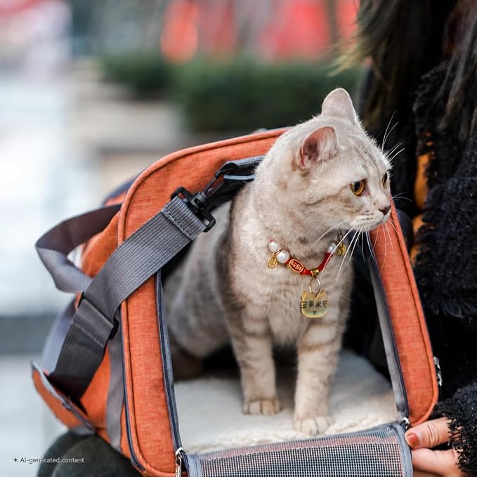 Mr. Pen- Pet Carrier, 17.5" x 11.2" x 11.5", Medium Size, Orange | Portable Travel Carrier for Small Pets, Cats & Small Dogs, Breathable Mesh, Safety Inner Leash