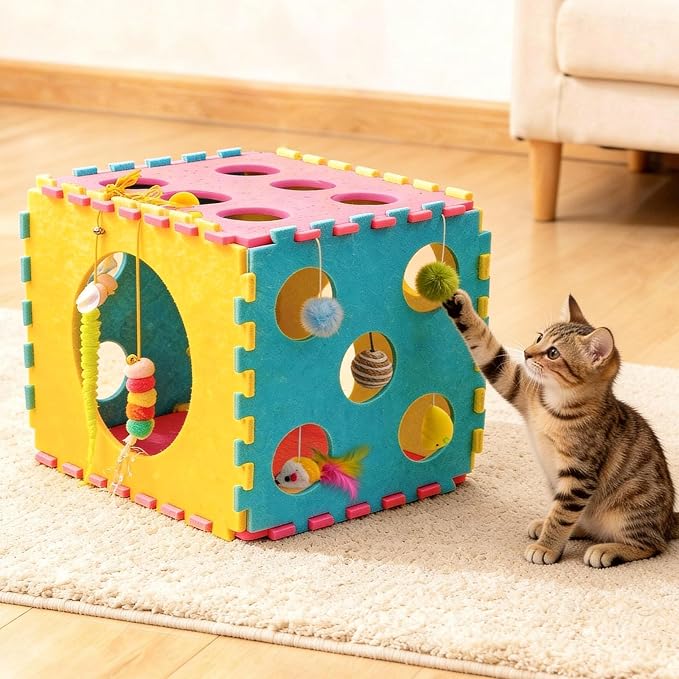 41 Pcs Interactive Cat Toys for Indoor Cats, Kitten Toys with Soft Pillow, Catnip Toys, Chew Rope, Feather Wand, Springs and Balls for Indoor Kittens