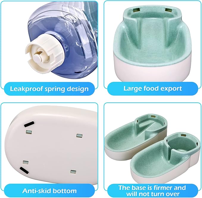 Kacoomi Automatic Dog Cat Feeder and Water Dispenser Gravity Food Feeder and Waterer Set with Pet Food Bowl for Small Medium Dog Puppy Kitten, Large Capacity 1 Gallon x 2