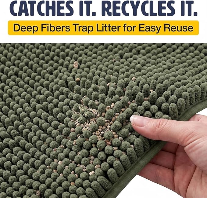 Muddy Mat® | Cat Litter Mat 24"x36", Litter Trapping Mat, Super Absorbent Scatter Control, Soft on Paws, Slip Resistant Washable Kitty Litter Mat, Traps Litter, Protects Floors, Army Green