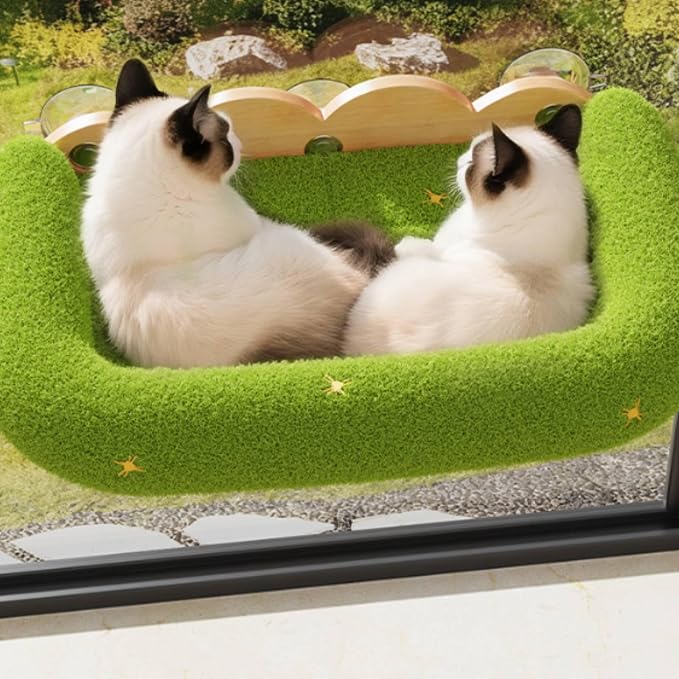 Fenteer Cat Window Hammock Perch Bed Lounger with Solid Wood Frame and Soft Textured Surface Secure Window Mount with Strong Suction for
