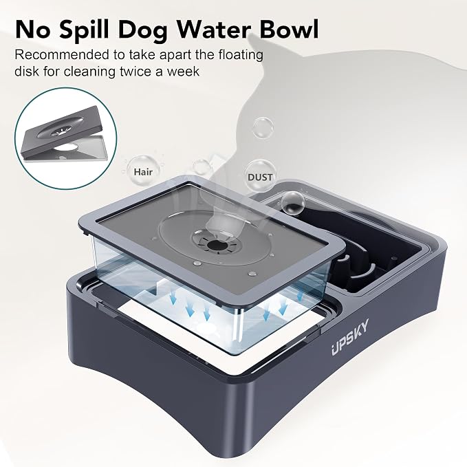 UPSKY 3-in-1 Elevated Dog Bowls Set with 4 Height Adjustable Stand, Blue | 304 Stainless Steel Bowl, No Spill Water Bowl, Slow Food Bowl, Anti-Slip, Dishwasher Safe, Suitable for Small Medium Dogs