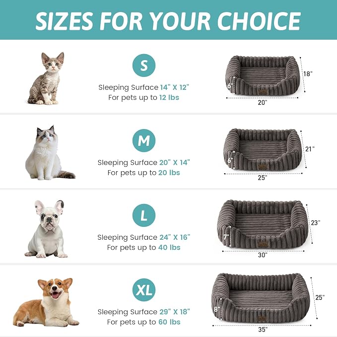 COZY KISS Orthopedic Pet Bed for Small Cats - Washable Rectangle Pet Bed with Anti-Slip Bottom, Soft Calming Cat & Puppy Bed for Indoor Pets (20"x18"x6", Grey)