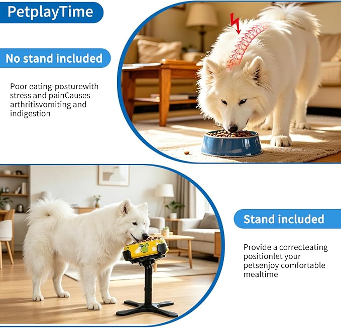 Elevated Dog Bowl Stand, 4 Adjustable Heights (4.3"/7.08"/11.81"/15.35") Raised Dog Food Bowl Holder with Tilted Anti-Slip Base, Ergonomic Pet Feeder Stand for Small Medium Large Dogs & Cats