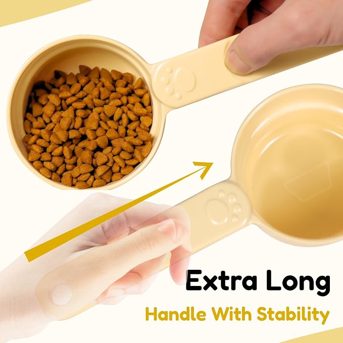 1/2 Cup Dog Food Scoop, Extra Long Handle Sturdy Melamine Pet Food Measuring Scoop with Clear Marking Lines, BPA-Free, Shatterproof, Dishwasher Safe (Butter Yellow, 1/2 Cup)