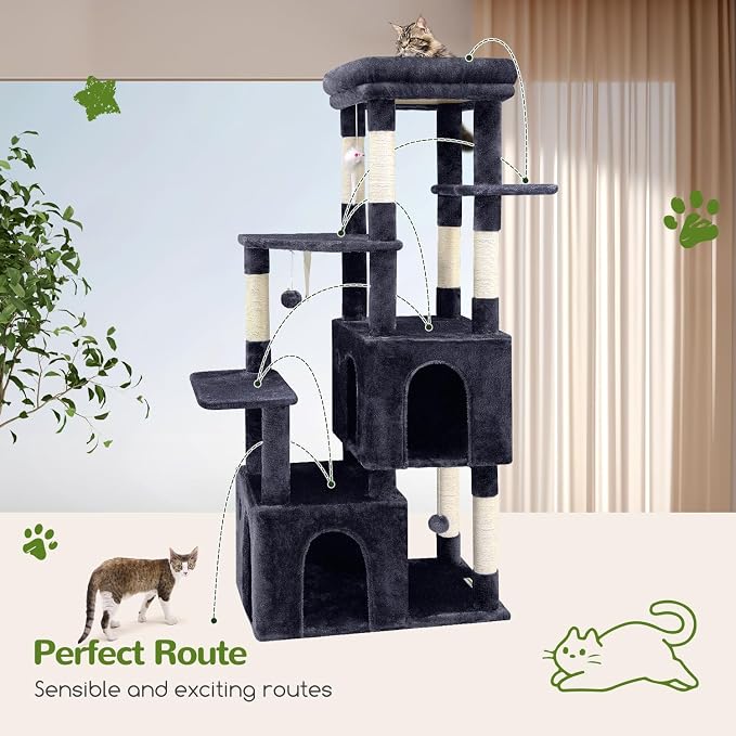 Globlazer Heavy Duty Cat Trees for Big Cats Maine Coon, F61, Dark Grey | Cat Tower for Indoor Large Adult Cats with Scratching Post, Extra Large Top Perch, Cat Condos, 61inch
