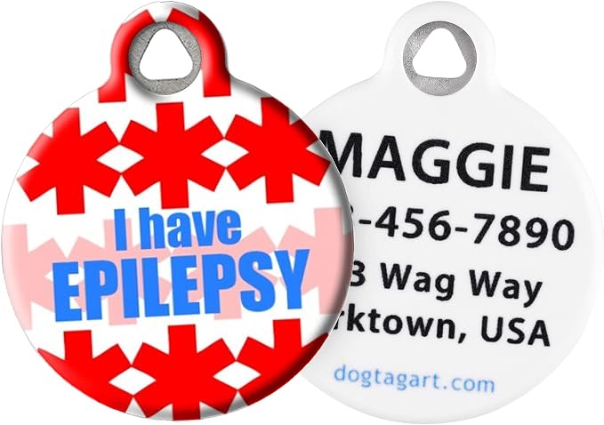 Epilepsy Medical Alert Pet ID Tag for Dogs and Cats, Silent Dog Tag with Customized Identification Information - Large 1.25" Diameter