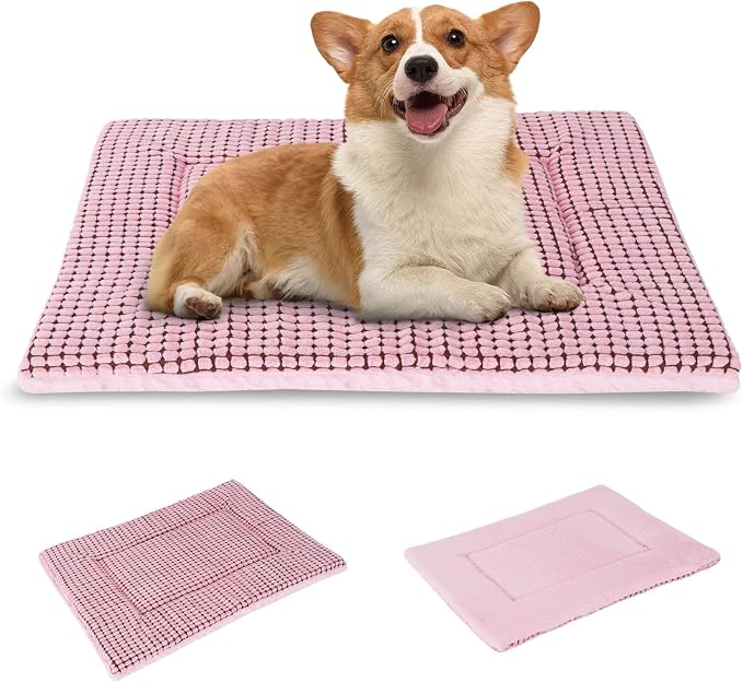 BVAGSS Reversible Dog Crate Pad, Memory Foam Pet Bed Mat, Soft Warm Machine Washable Sleeping Kennel Mattress for Small Medium Dogs XH079 (30''x20''x1.6'',Pink)