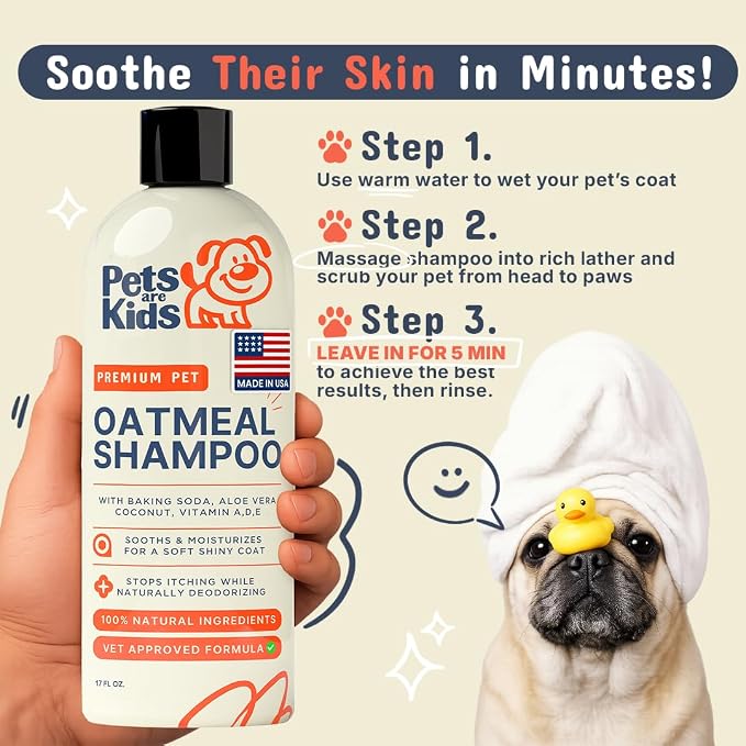 Pets are Kids Premium Oatmeal Shampoo for Itch Relief & Shiny Coat, 17 oz | Natural Itch Relief, Dry Skin Soother, Hydrated & Shiny Coat, with Aloe, Coconut & Baking Soda, Hypoallergenic, For Dogs